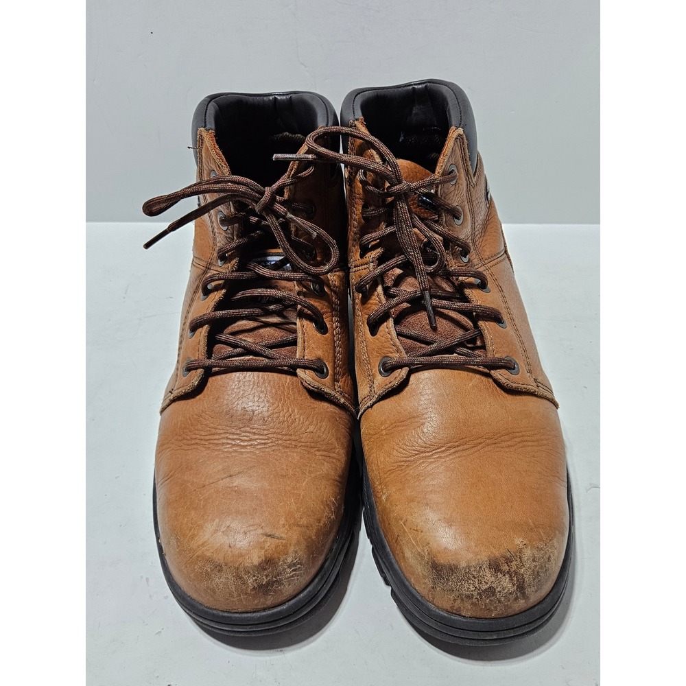 Skechers Work Boots Mens Size 14 Brown Leather Steel Toe Relaxed Fit 77009